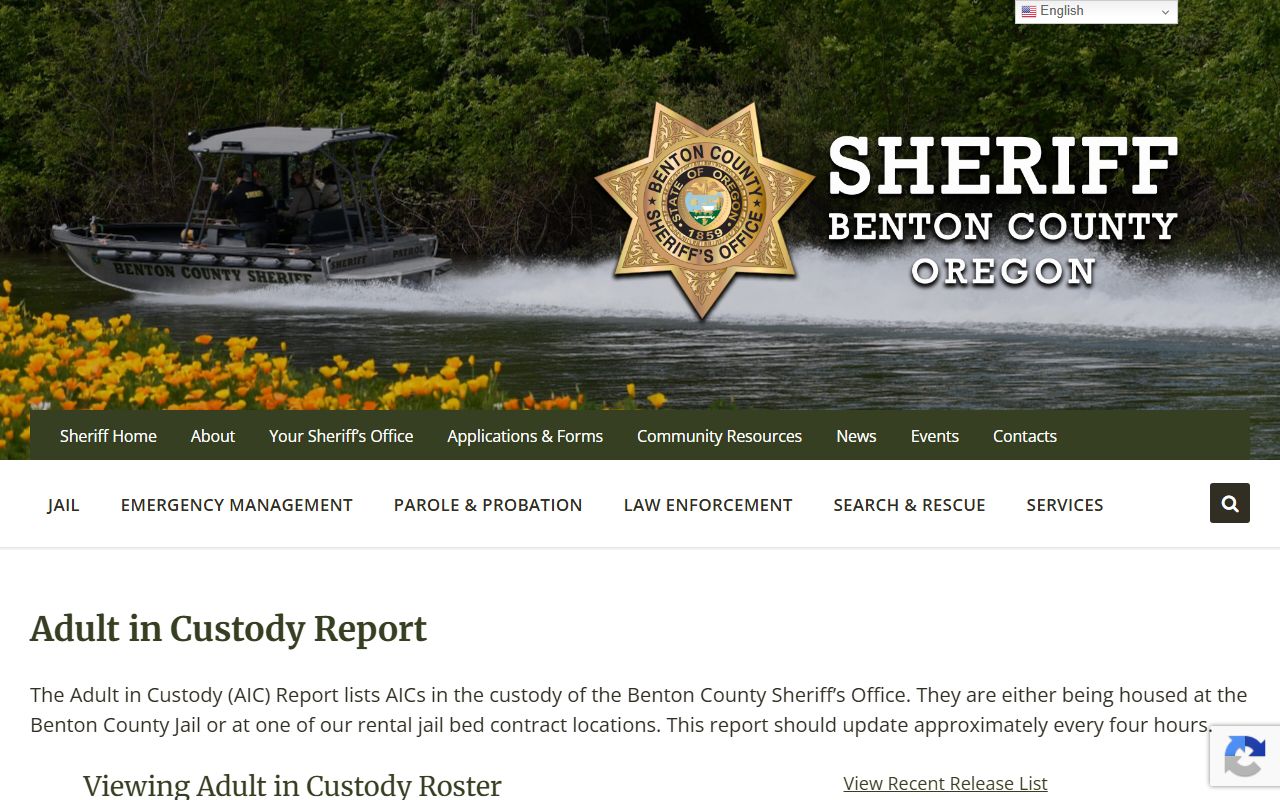 Benton County inmate population Adult in Custody roster search