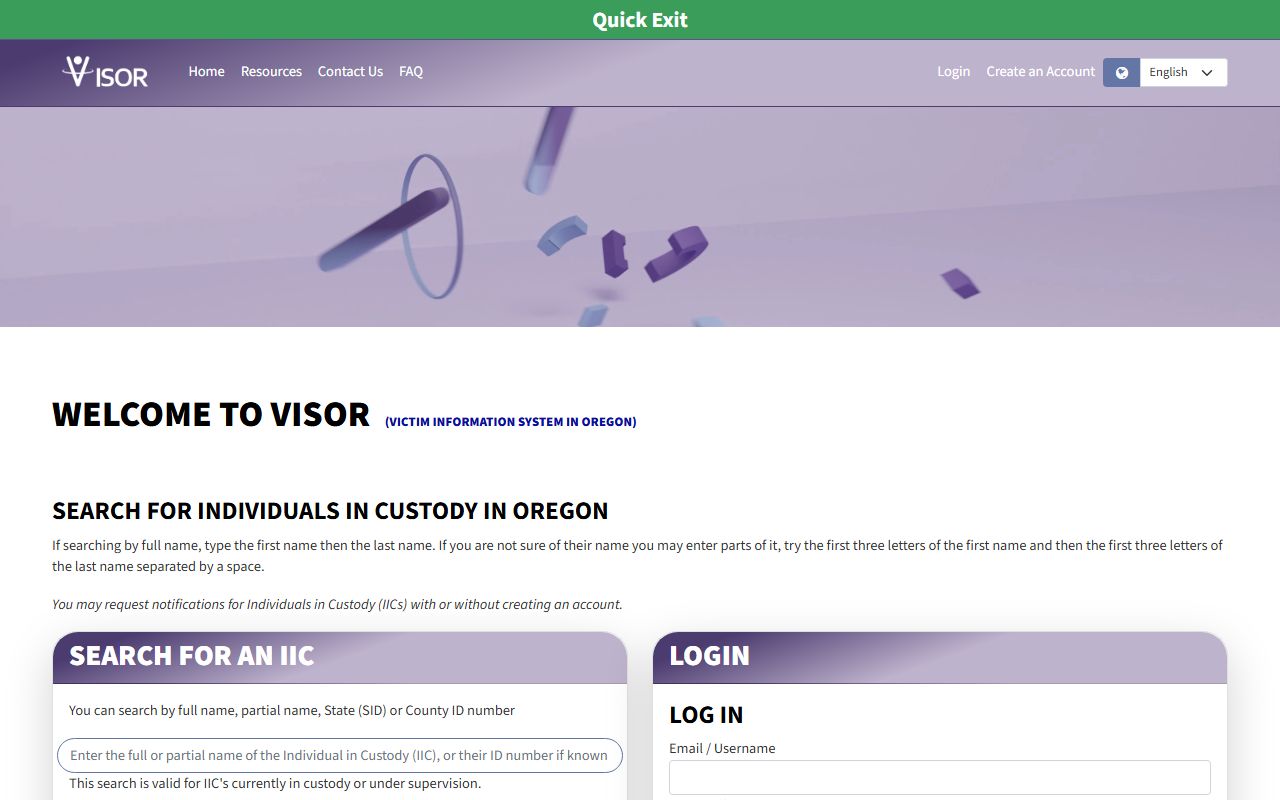 Oregon VISOR search for Benton County inmate population and custody notifications